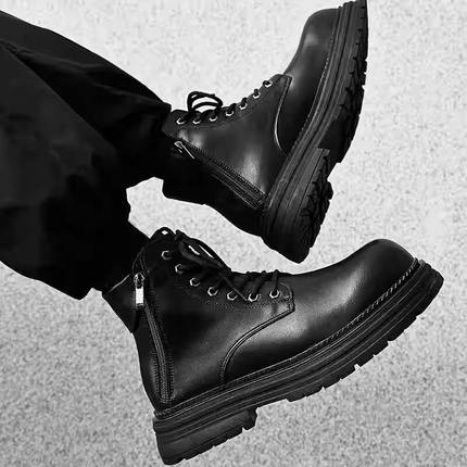 马丁靴男春秋款2025新款英伦风拉链中帮工装靴厚底增高真皮工装靴