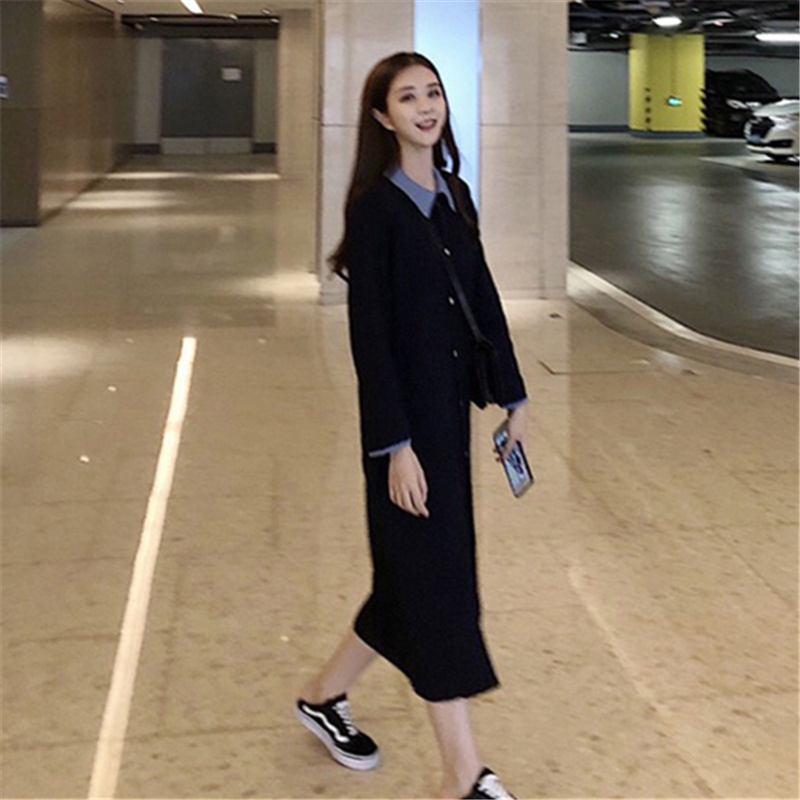 桔梗复古法式少女法国小众娃娃egg打底针织毛衣裙过膝连衣裙春秋(非品牌)