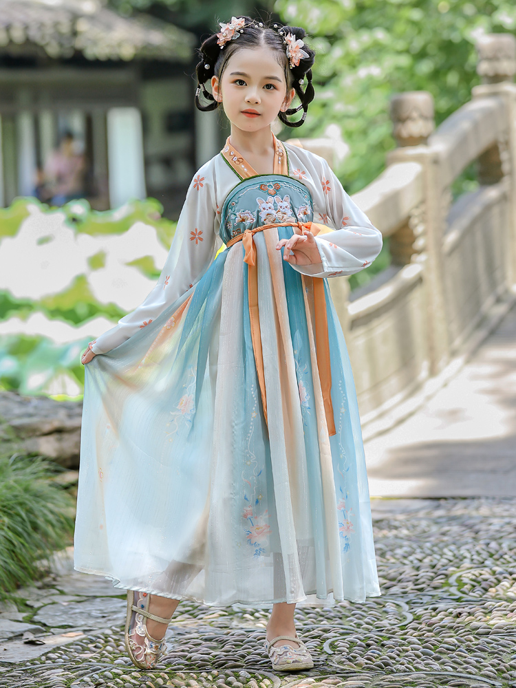 女童漢服古裝新款超仙女孩中國(guó)風(fēng)連衣裙古風(fēng)童裝兒童秋裝襦裙公主