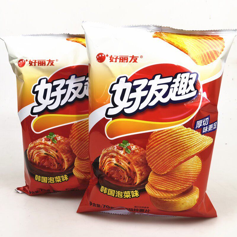 新货好丽友好友趣韩国泡菜味70g*10包薯片大包追剧食品休闲零食整
