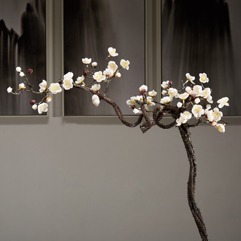 单枝长枝仿真梅花绢花干枝腊梅花艺客厅插花假花落地婚庆装饰促销