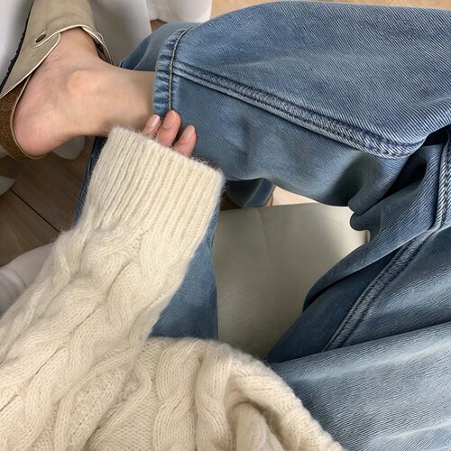 窄版直筒高腰显瘦牛仔裤女九分