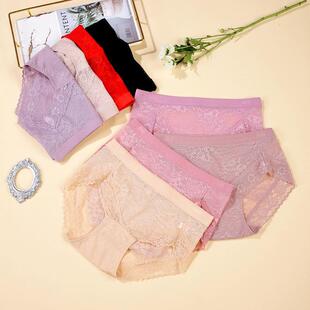 S1305 高支细柔蕾丝花边女士内裤性感镂空品质少女士中腰三角内裤