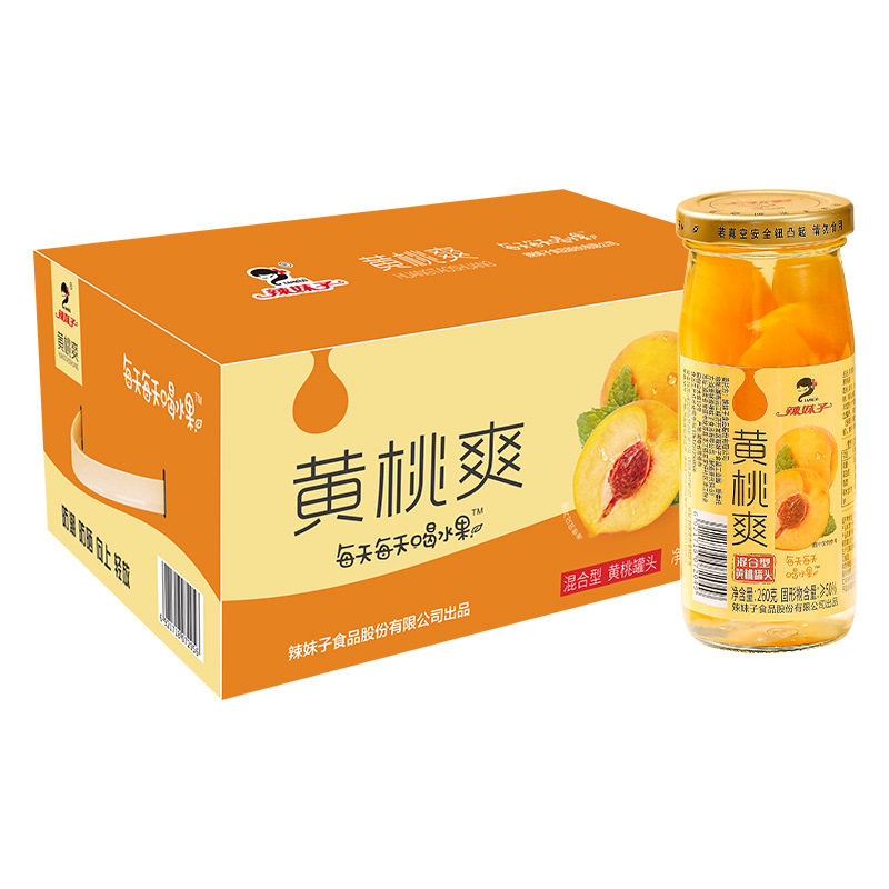 山姆冠名厂家直供湖南特产辣妹子黄桃爽罐头260g*12新鲜水果罐头