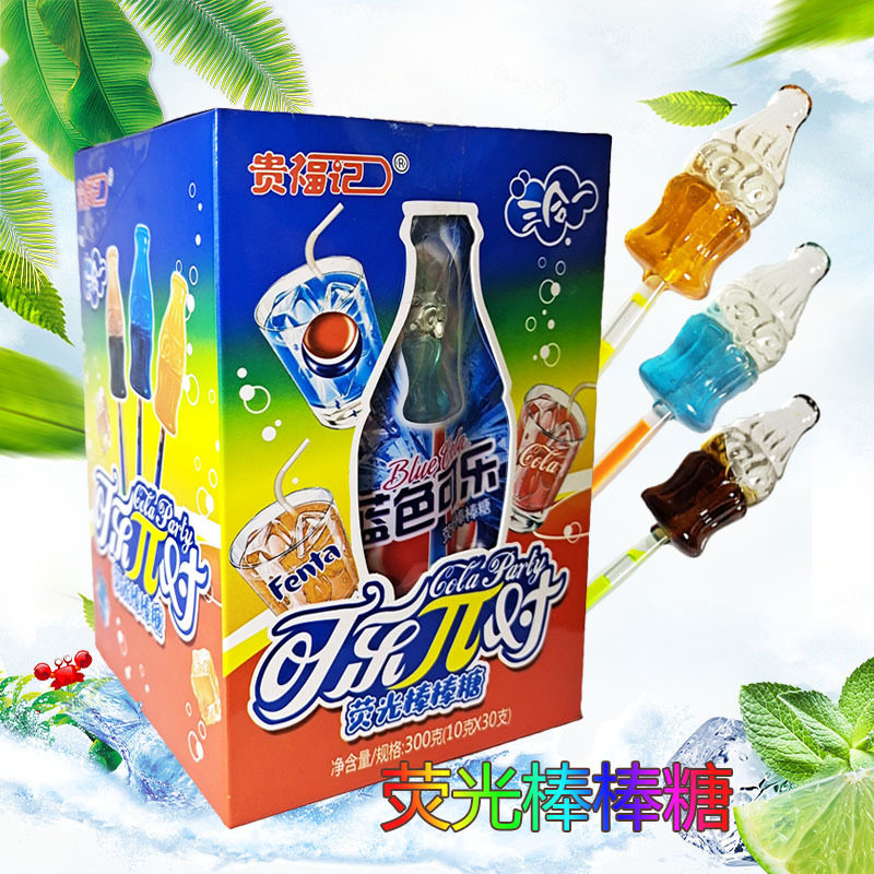 山姆冠名创意网红糖果可乐荧光棒棒糖30支/盒装夜光棒儿童糖果水