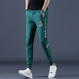 夏季 新款 冰丝薄款 绿色小脚裤 运动裤 休闲裤 免烫男款 子 潮流百搭男士
