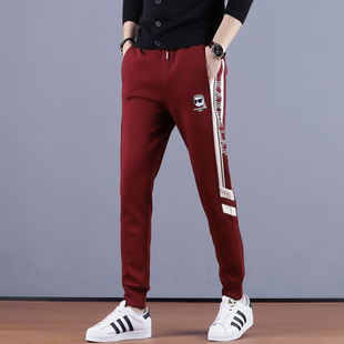 秋冬款男士休闲裤束脚运动裤百搭小脚裤男款时尚潮流红色青年卫裤