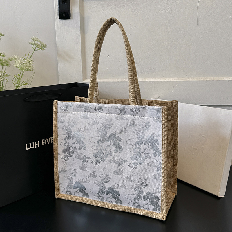 2026新款大容量托特包新中式编织亚麻包单肩手提妈咪包通勤大包女