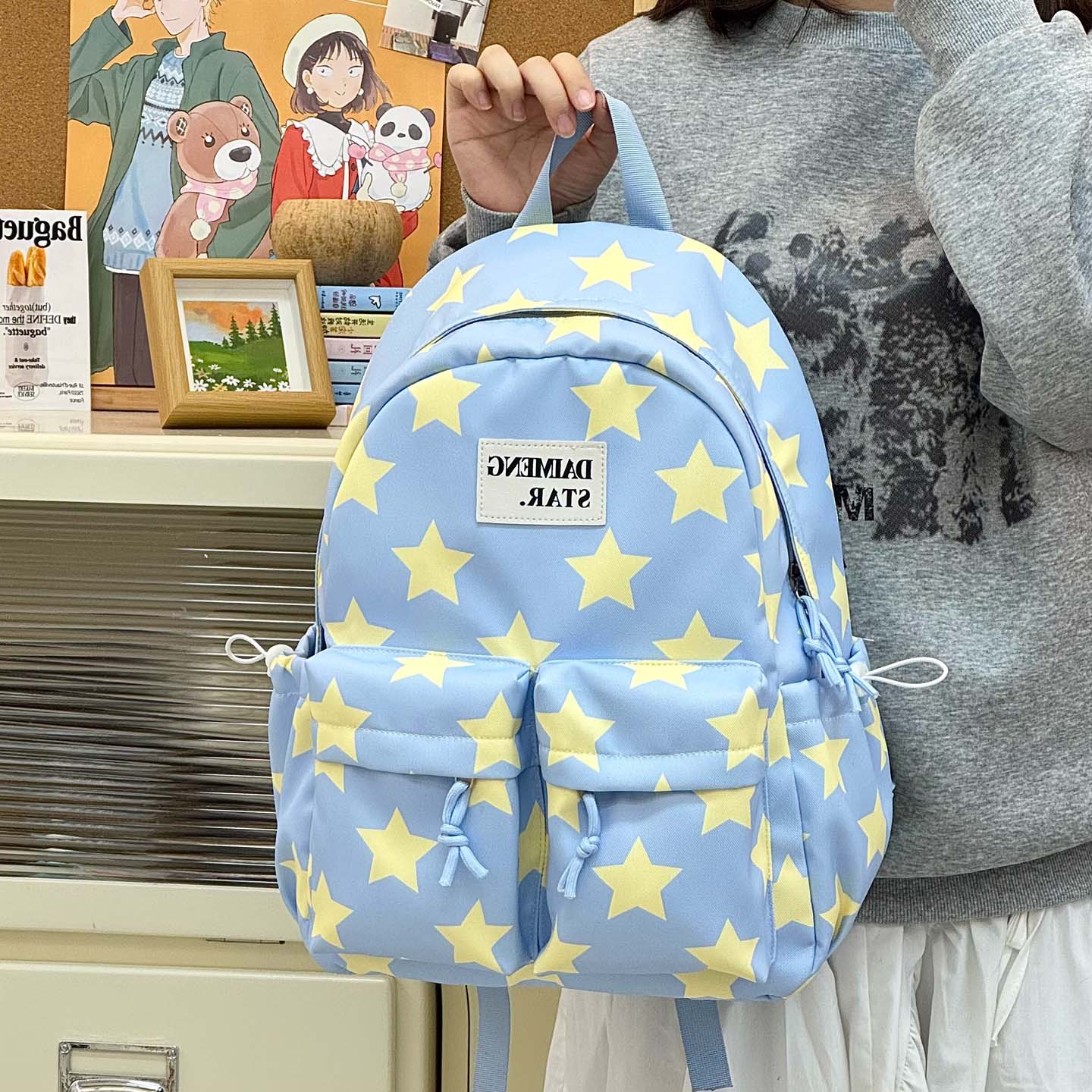 学生开学书包初中生星星双肩背包