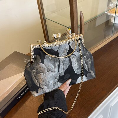 轻复古老钱风链条夹口包斜挎手提