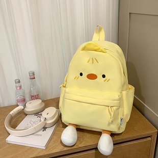 可爱卡通小黄鸭玩偶包2025新款轻便防水双肩背包初中生高中生书包