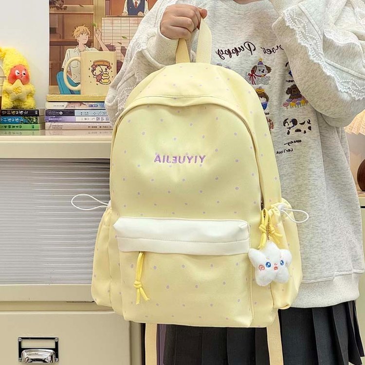 清新可爱少女字母波点双肩包旅行