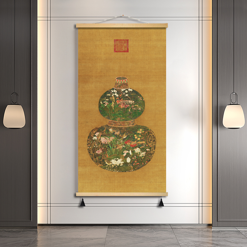 葫芦花瓶轻奢高级感法式复古装饰画新中式中古风挂画客厅玄关壁画图片