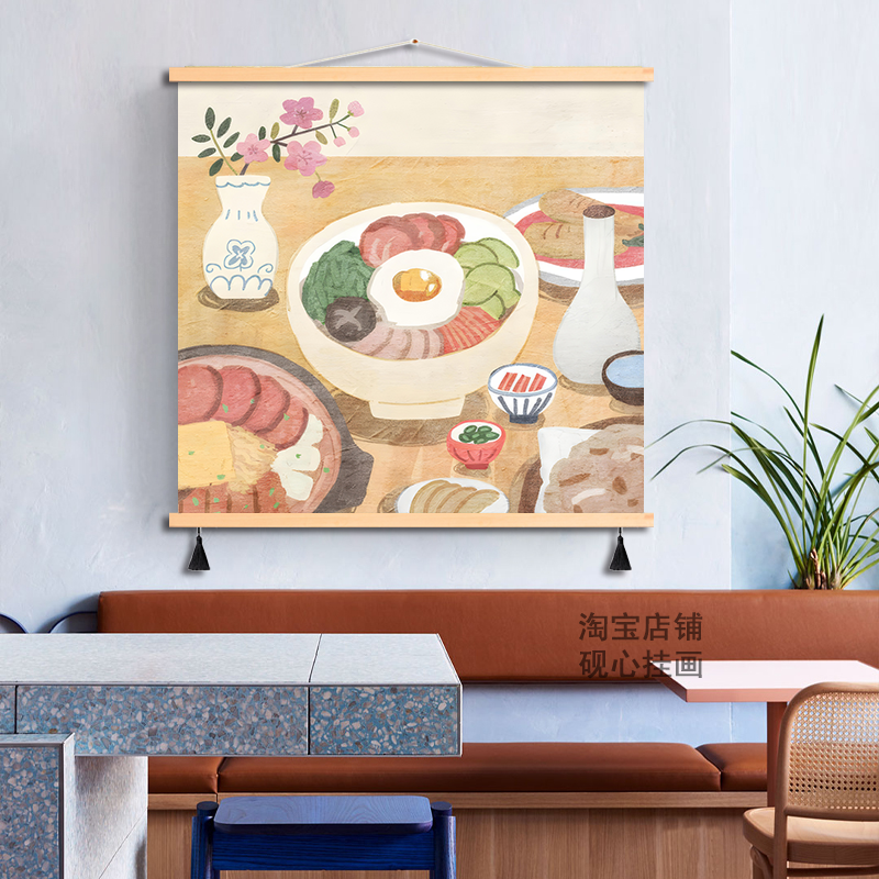 餐厅装饰画好好吃饭餐边柜三餐四季背景墙壁画温馨原木风餐桌挂画图片