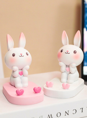 原创少女心卡通兔子摆件创意手机支架懒人办公室桌面手机架礼物