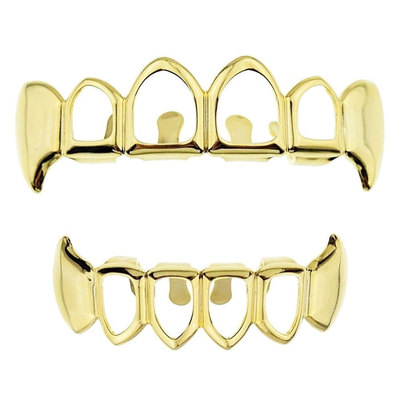 HIPHOP镂空尖牙金牙套Gold Grillz