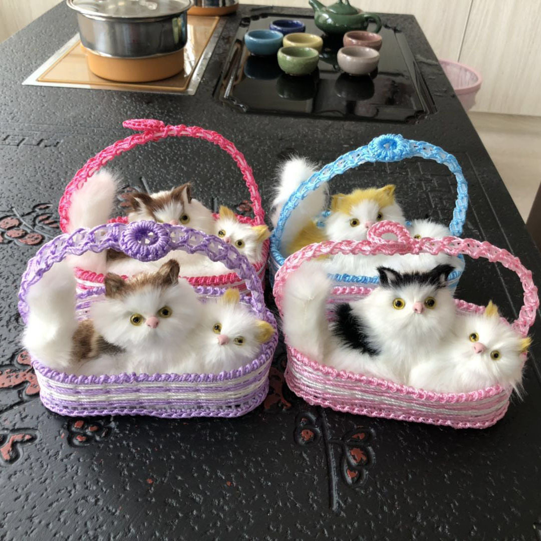 仿真猫咪会叫可爱摆件篮子猫景区热卖生日礼物解压玩具声控猫
