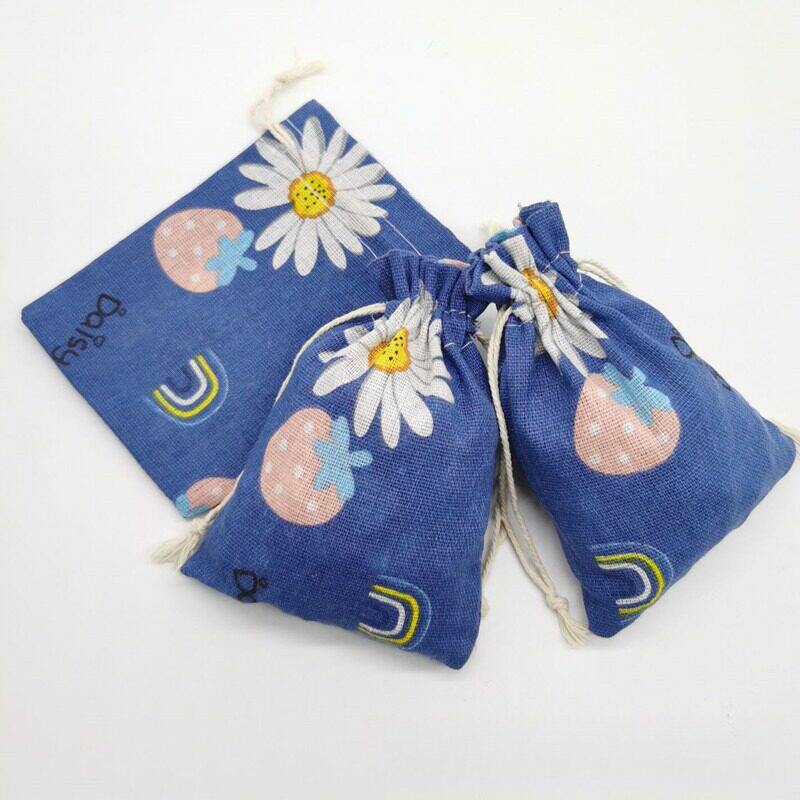 印花棉布袋棉麻抽绳束口布袋驱蚊包装袋首饰礼品收纳田园风小袋子