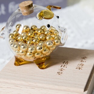 存金豆豆小猪玻璃瓶攒金豆透明存钱罐金豆子收纳瓶可爱生日小礼物