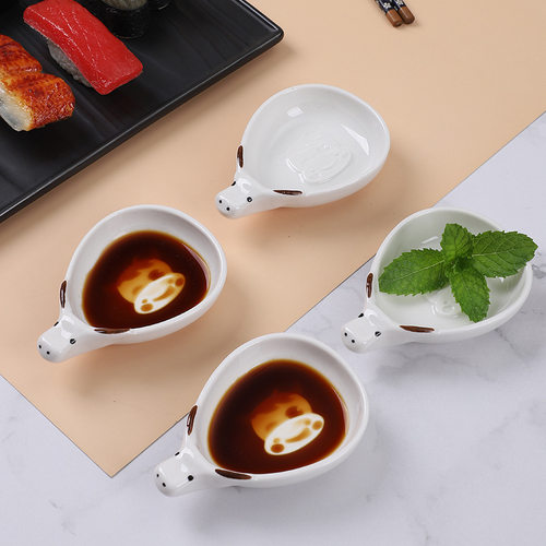 seabed餐具陶瓷小牛造型蘸料碟可爱卡通酱油醋碟酱料小吃小菜碟子