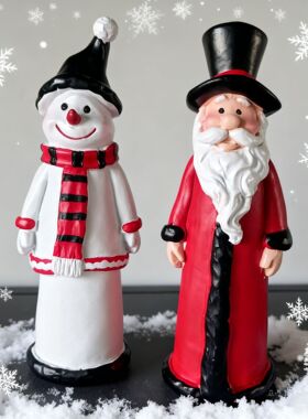 创意树脂摆件圣诞节装饰礼帽雪人圣诞老人桌面节日装饰工艺品