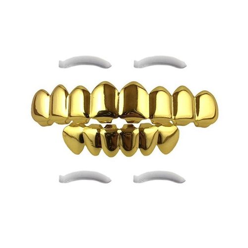 欧美热卖嘻哈牙套镀金8颗牙套金牙套万圣节Teeth Grills 道具
