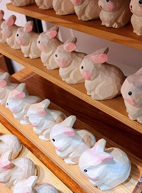 木雕兔子摆件实木木雕兔年小礼品摆配件可爱小兔子浩彤木原创新