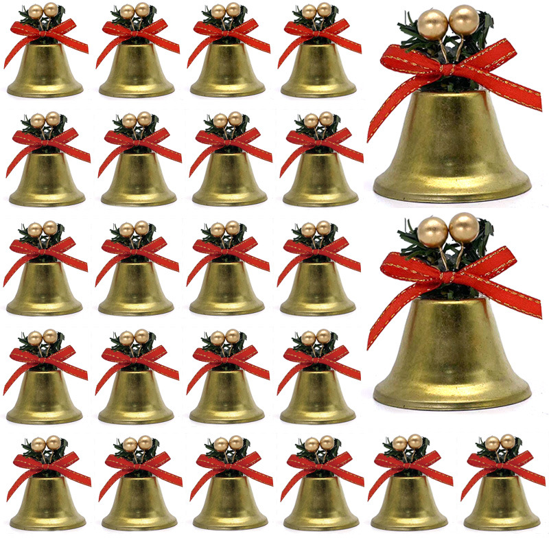 圣诞装饰铁铃铛圣诞树装饰蝴蝶结金果铁钟金色挂饰