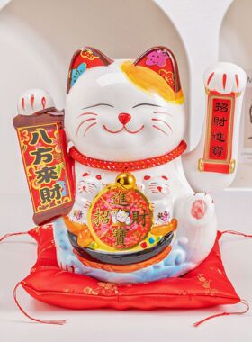 摇手招财猫开业摆件白色陶瓷工艺创意礼品店铺收银台家居客厅送礼