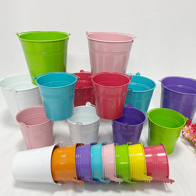 百搭迷你糖果色系小铁桶铁皮做旧插花桶田园复古做旧奶壶花瓶美式