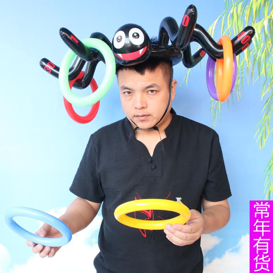 现货 万圣节充气蜘蛛套圈 游戏投掷帽子蜘蛛套圈