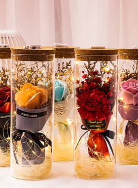 满天星玫瑰永生花带灯玻璃许愿瓶金店情人节送女朋友闺蜜生日礼物