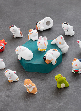 日式杂货 创意礼品陶瓷可爱动物花宠 开运招财 陶瓷家具车载摆件