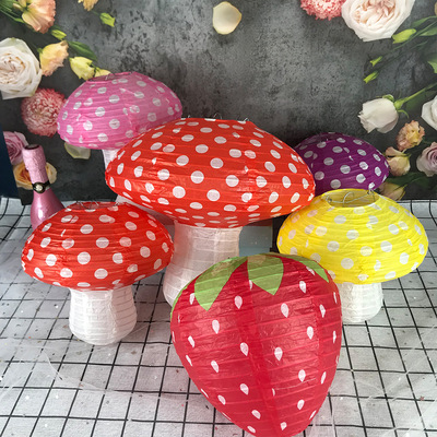 爆款3D蘑菇纸灯笼 儿童Happy生日派对幼儿园装饰 立体蘑菇型灯笼