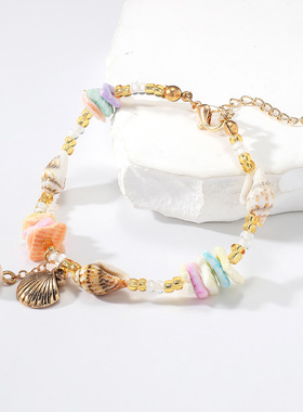 新款海洋风度假彩虹女小众轻糖果糖果彩色手饰水晶手链