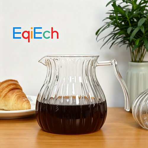 EqiEch耐热硼硅玻璃手冲咖啡壶2-4杯茶壶650ml透明手柄玻璃茶壶
