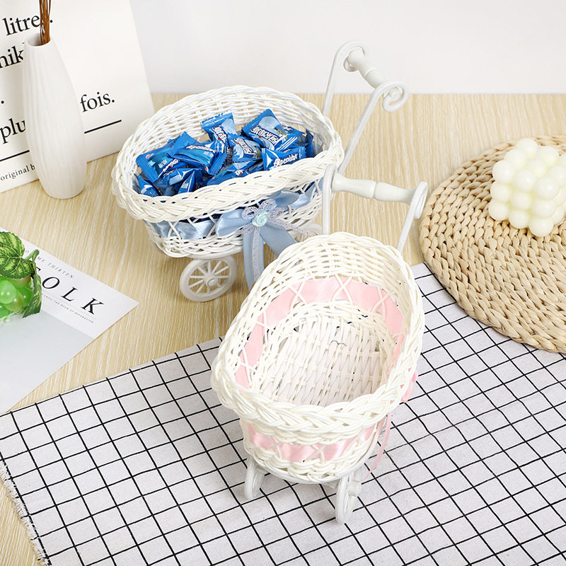 可爱装饰小推车藤编糖果篮 花筐 婚庆手工艺品编织篮道具