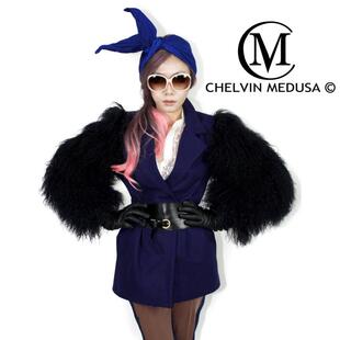 2024冬季 大牌欧美走秀女王气场长毛真毛皮草滩羊毛拼接羊毛呢大衣