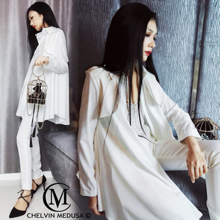 外套风衣女中长款 新款 白色秋装 大气质薄长袖 chic欧洲站bf宽松时尚
