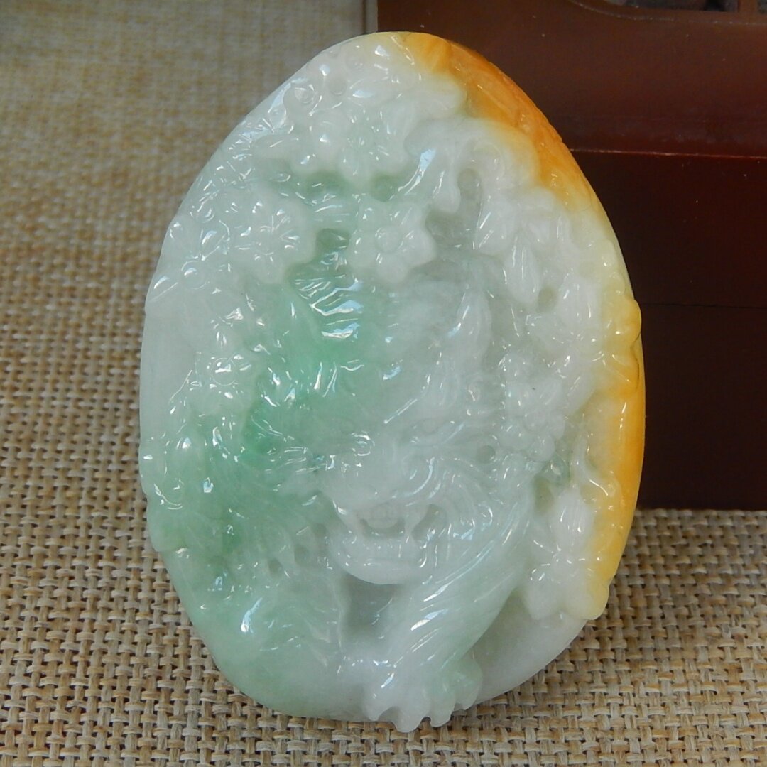 缅甸天然A货翡翠原石半明料玉石毛料冰糯种黄翡飘绿山水虎牌K8023