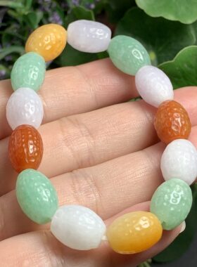 缅甸A货翡翠飘绿红翡黄翡手串