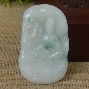 正品缅甸天然A货翡翠原石半明料玉石冰糯种飘花观音牌子挂件Y8329