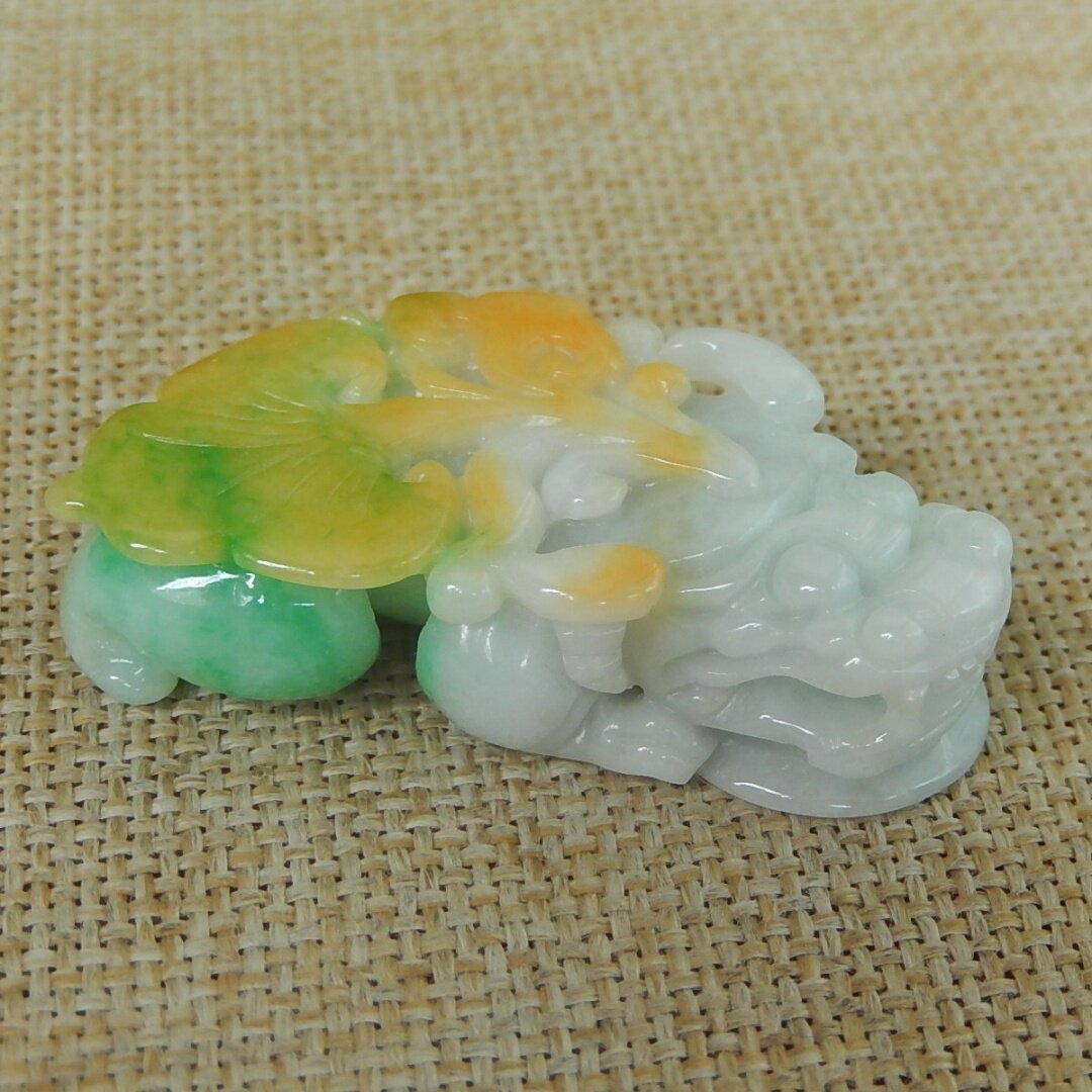 缅甸A货翡翠原石半明料玉石毛料大马坎冰糯种黄加绿貔貅挂件V3418