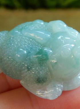 缅甸天然A货翡翠原石半明料玉石毛料成品冰糯种飘花金蟾挂件Y8564