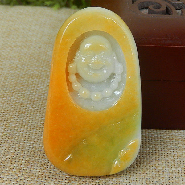 缅甸A货翡翠原石半明料玉石毛料老坑大马坎黄翡佛公挂件吊坠K4097