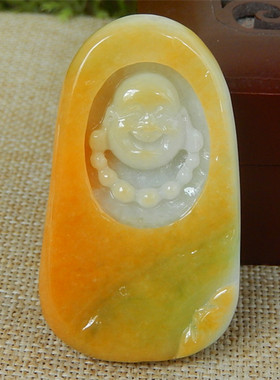 缅甸A货翡翠原石半明料玉石毛料老坑大马坎黄翡佛公挂件吊坠K4097