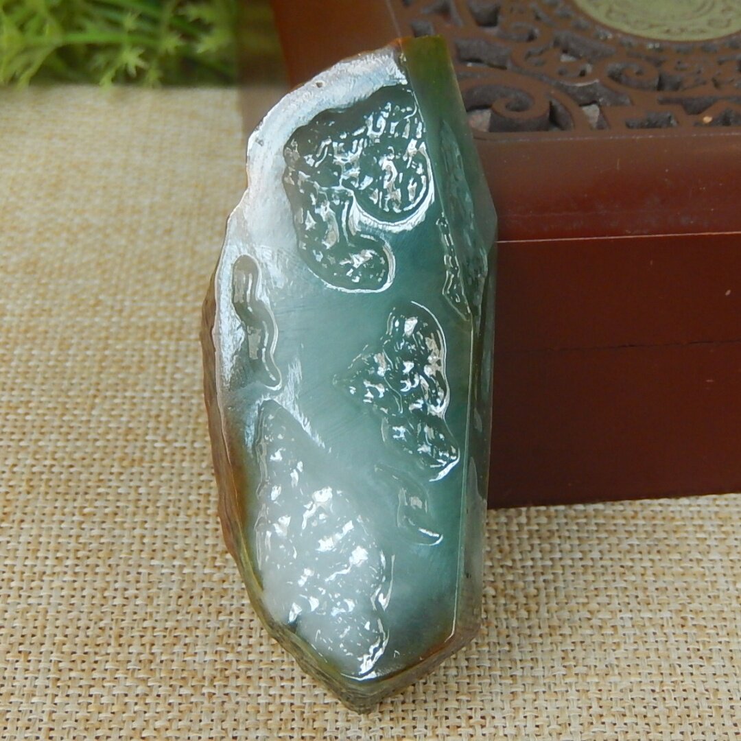 缅甸A货翡翠原石半明料玉石毛料冰糯种大马坎蓝水边角料牌子K8522