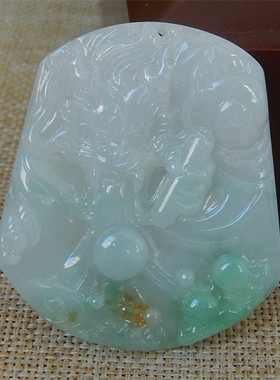 正品缅甸天然A货翡翠原石半明料玉石毛料冰糯种飘绿龙牌挂件K3494