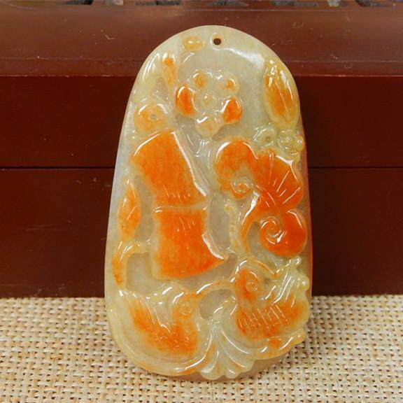 缅甸A货翡翠原石半明料玉石毛料成品大马坎红翡如意鸳鸯挂件H1233