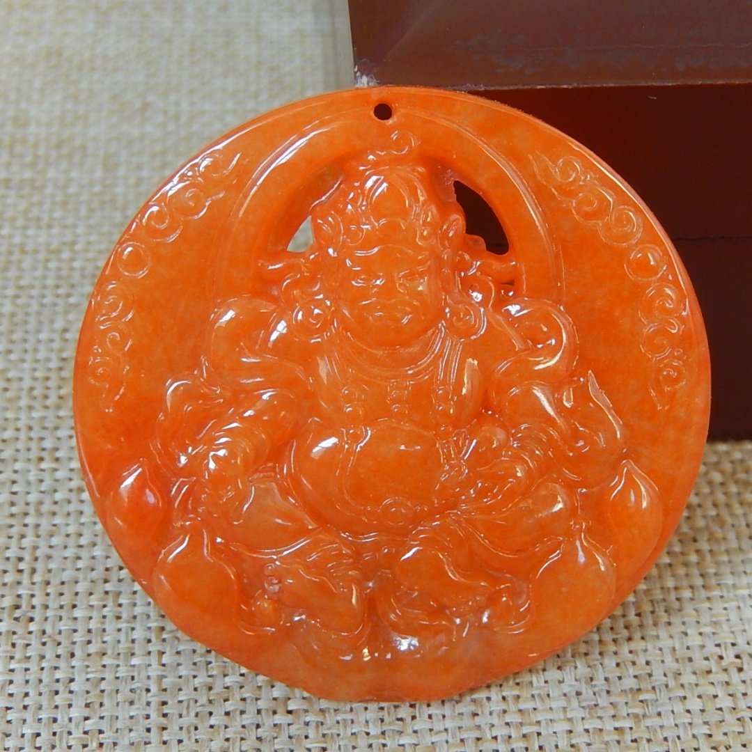 缅甸A货翡翠原石明料玉石毛料大马坎满色红翡黄财神牌子挂件K9380